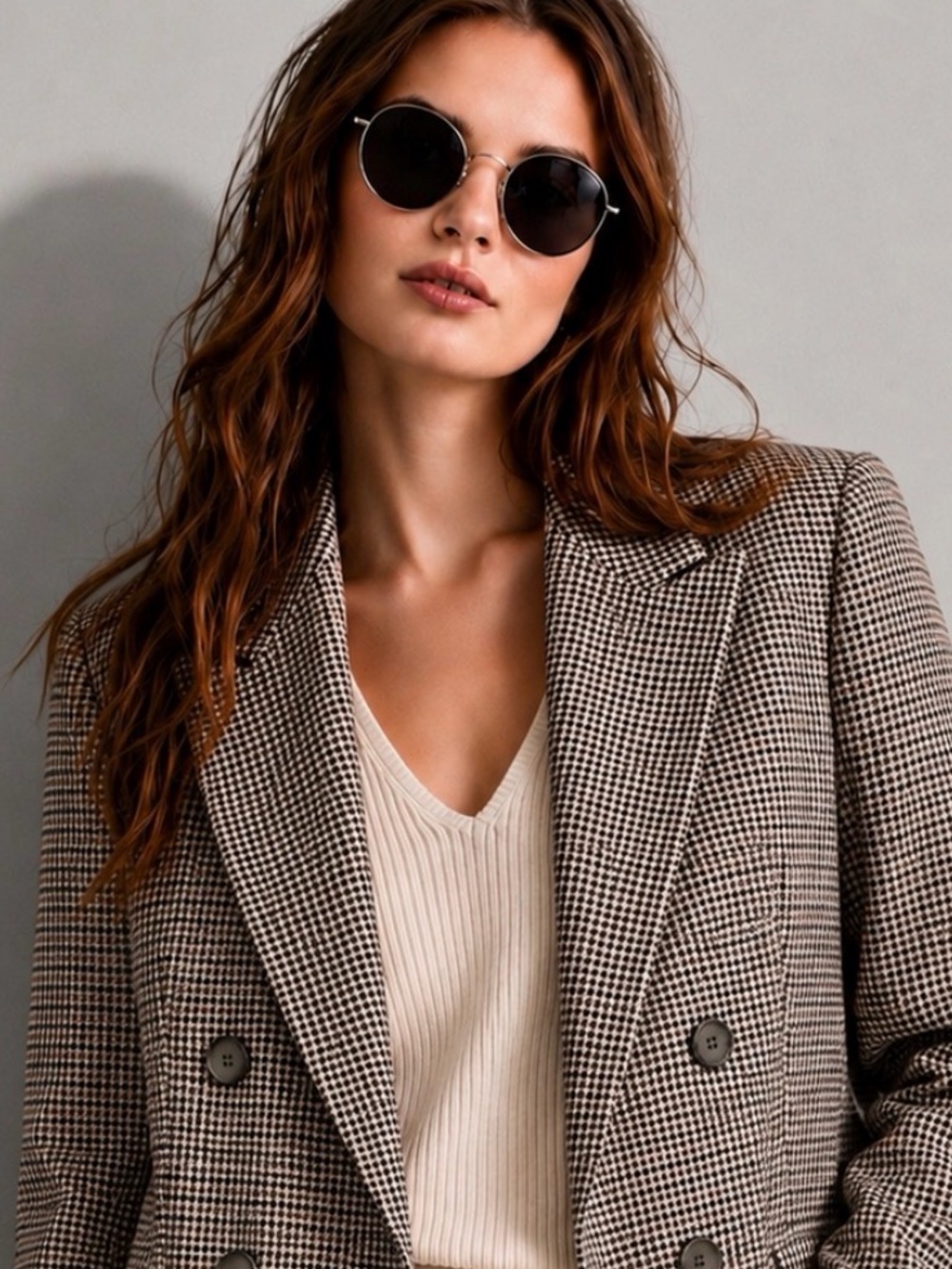 Aritzia WILFRED Margaux Oversized Houndstooth Double Breasted Blazer - Picture 3 of 10